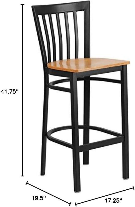 image:imageFlash Furniture HERCULES Series Black School House Back Metal Restaurant Barstool Black Vinyl Seat Pack of 1Natural Wood SeatBlack Metal Frame