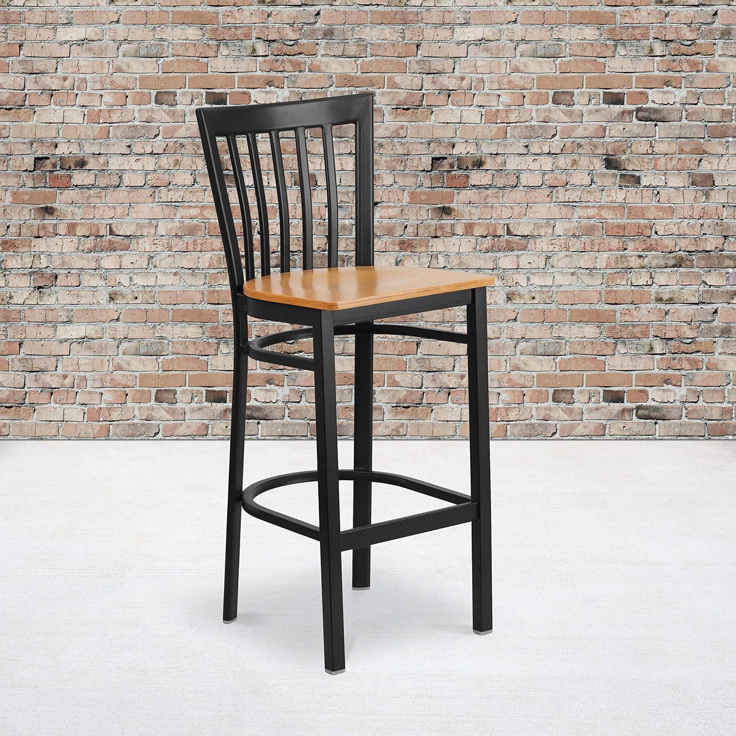 image:imageFlash Furniture HERCULES Series Black School House Back Metal Restaurant Barstool Black Vinyl Seat Pack of 1Natural Wood SeatBlack Metal Frame