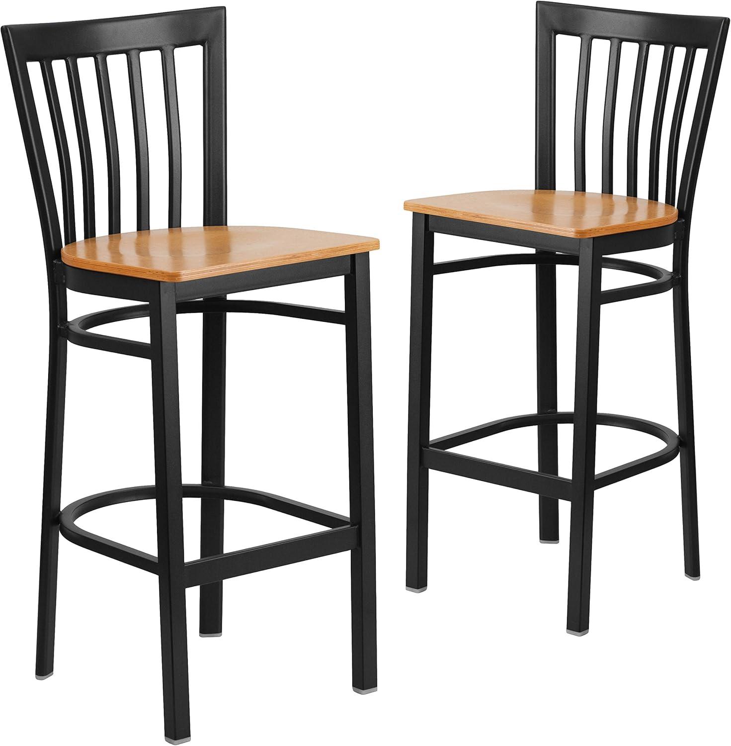 image:imageFlash Furniture HERCULES Series Black School House Back Metal Restaurant Barstool Black Vinyl Seat Pack of 1Natural Wood SeatBlack Metal Frame