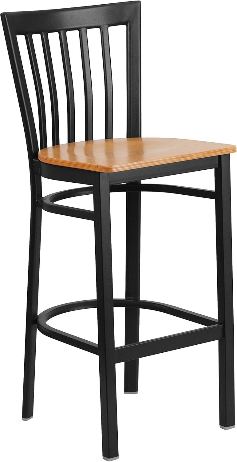 image:imageFlash Furniture HERCULES Series Black School House Back Metal Restaurant Barstool Black Vinyl Seat Pack of 1Natural Wood SeatBlack Metal Frame