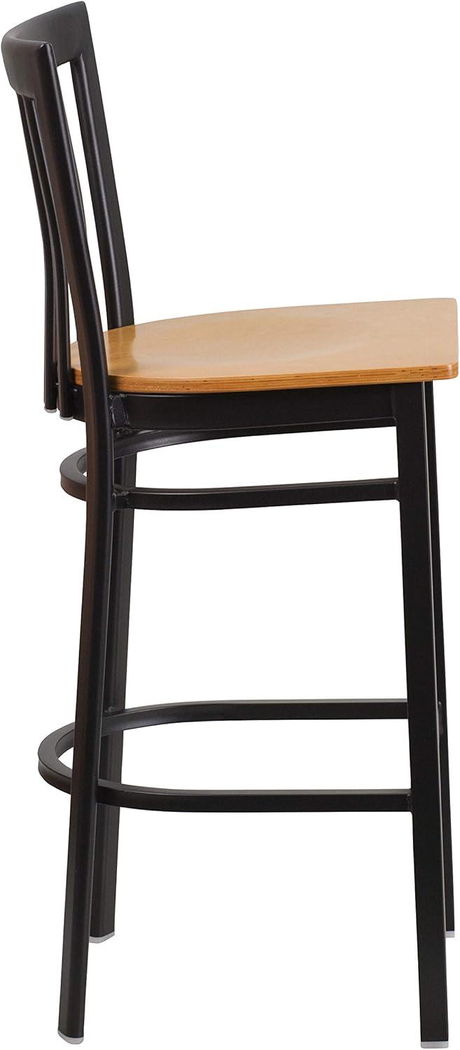 image:imageFlash Furniture HERCULES Series Black School House Back Metal Restaurant Barstool Black Vinyl Seat Pack of 1Natural Wood SeatBlack Metal Frame