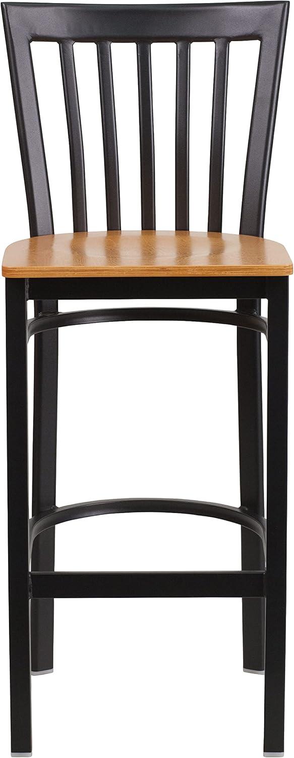 image:imageFlash Furniture HERCULES Series Black School House Back Metal Restaurant Barstool Black Vinyl Seat Pack of 1Natural Wood SeatBlack Metal Frame