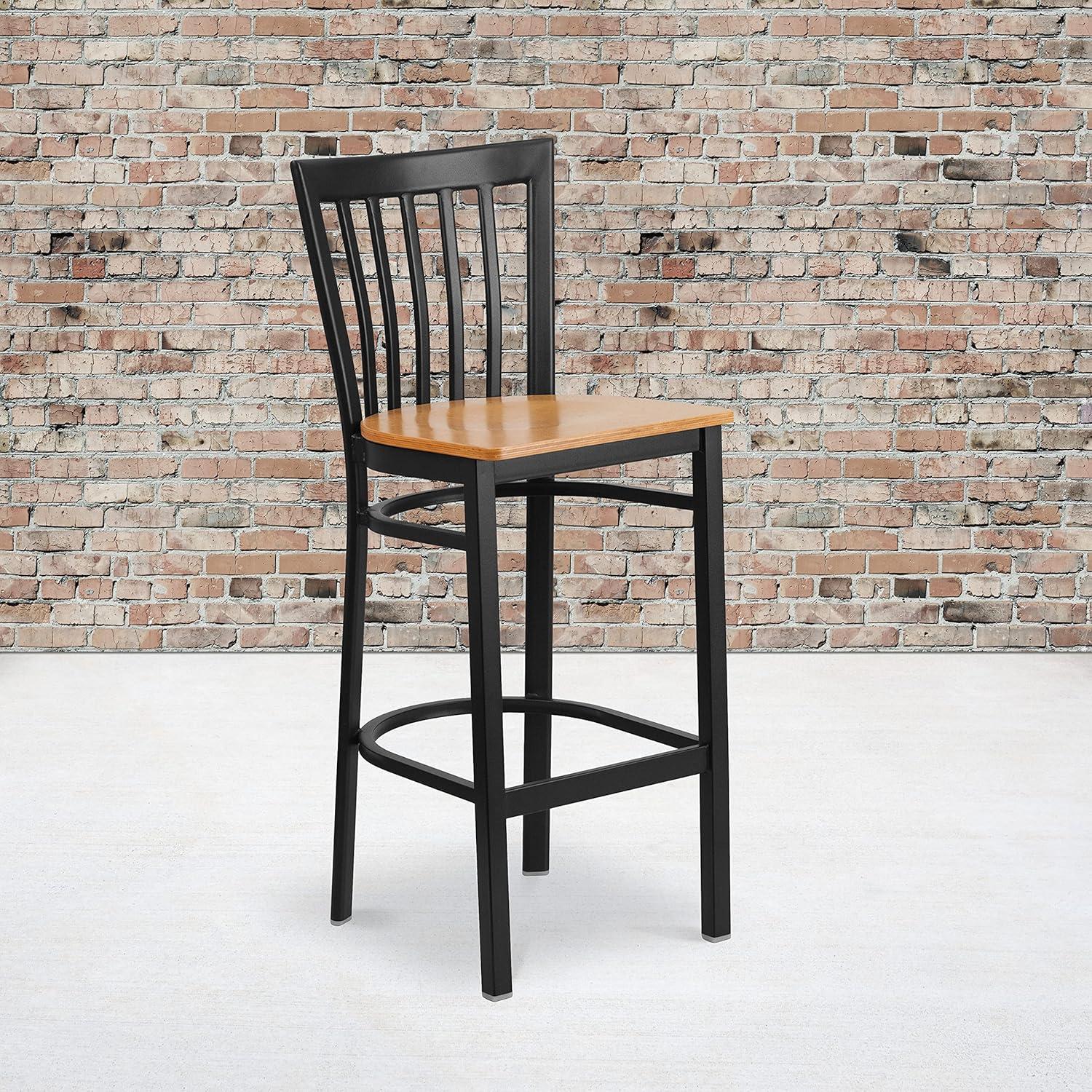 image:imageFlash Furniture HERCULES Series Black School House Back Metal Restaurant Barstool Black Vinyl Seat Pack of 1Natural Wood SeatBlack Metal Frame