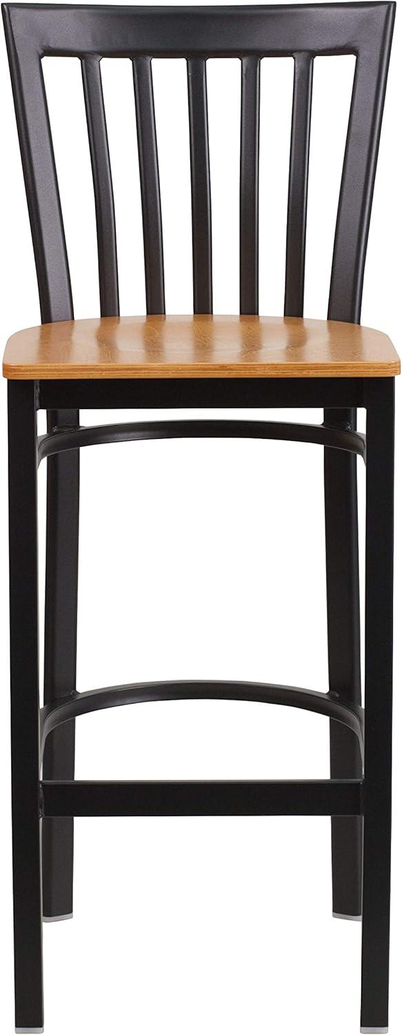 image:imageFlash Furniture HERCULES Series Black School House Back Metal Restaurant Barstool Black Vinyl Seat Pack of 1Natural Wood SeatBlack Metal Frame