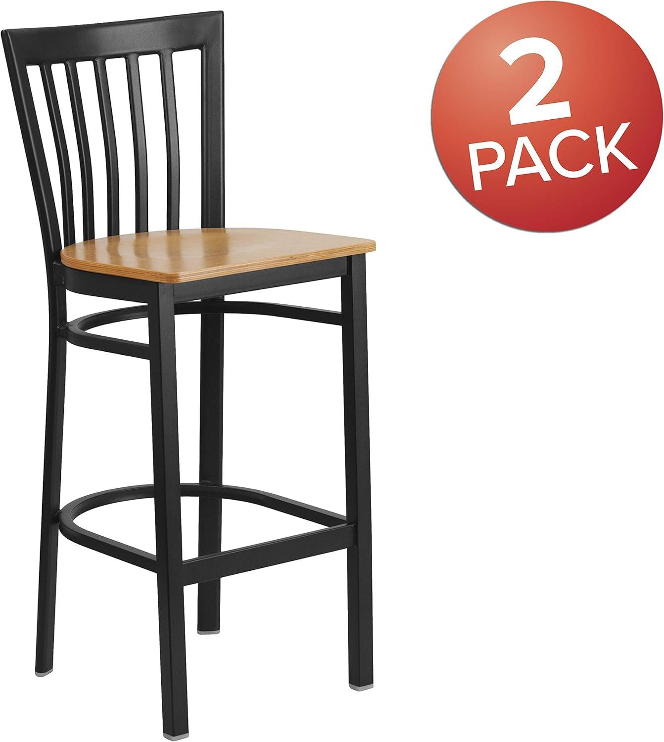 image:imageFlash Furniture HERCULES Series Black School House Back Metal Restaurant Barstool Black Vinyl Seat Pack of 1Natural Wood SeatBlack Metal Frame