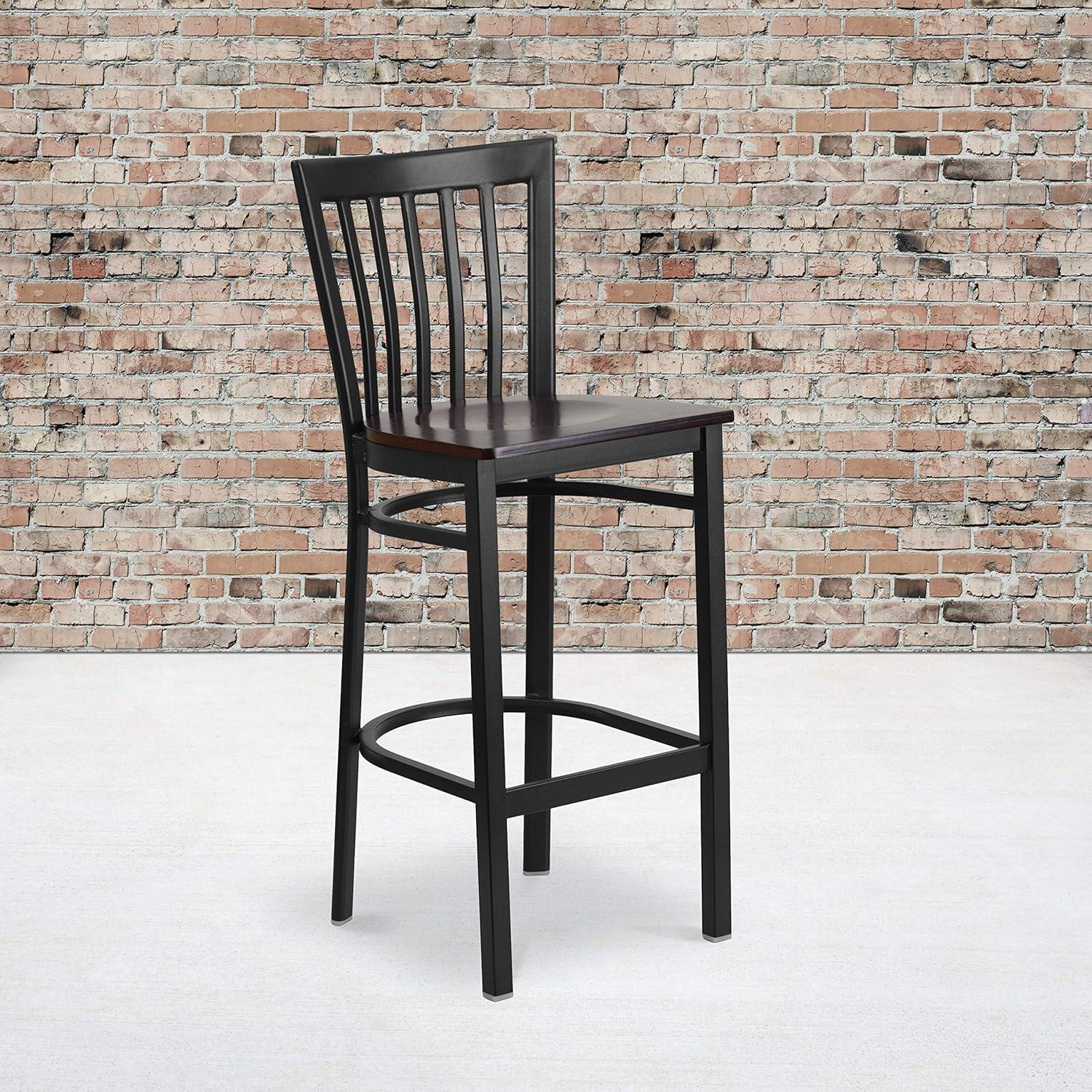 image:imageFlash Furniture HERCULES Series Black School House Back Metal Restaurant Barstool Black Vinyl Seat Pack of 1Walnut Wood SeatBlack Metal Frame
