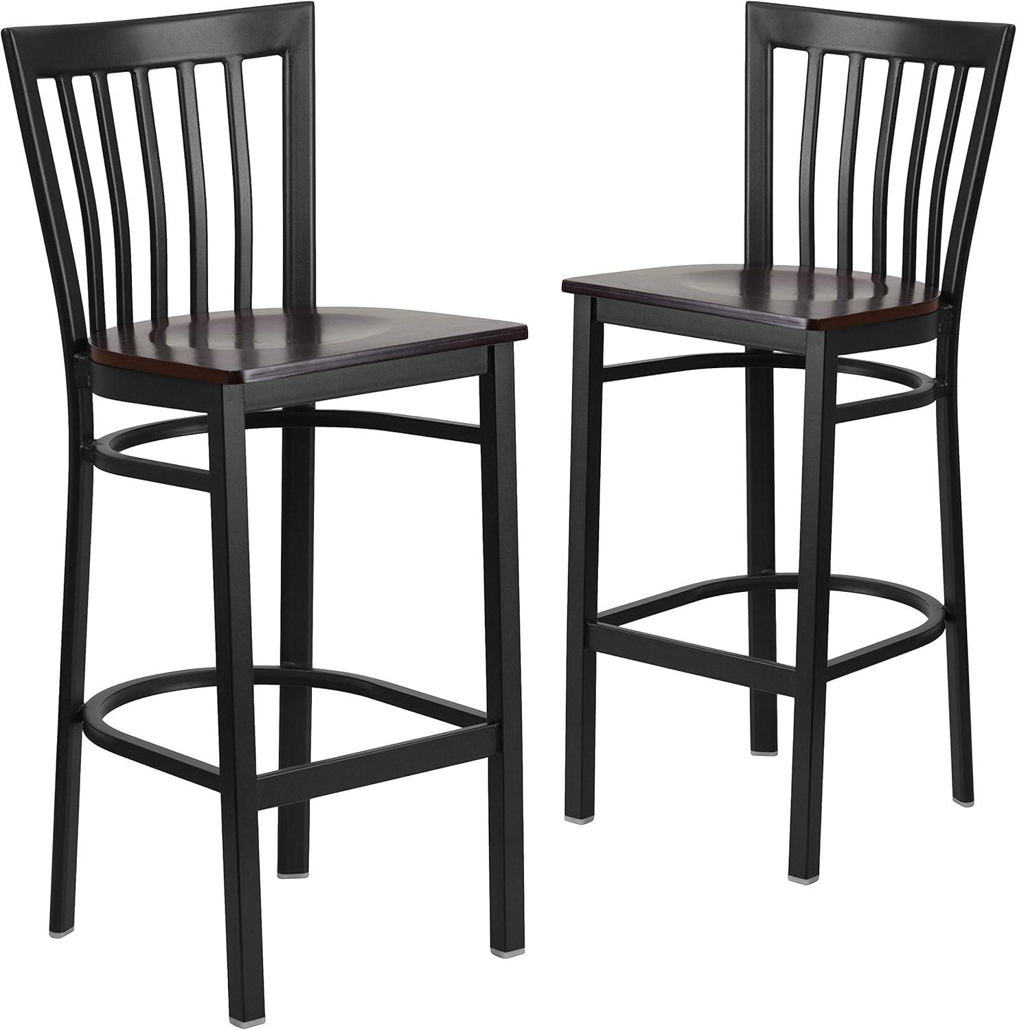 image:imageFlash Furniture HERCULES Series Black School House Back Metal Restaurant Barstool Black Vinyl Seat Pack of 1Walnut Wood SeatBlack Metal Frame