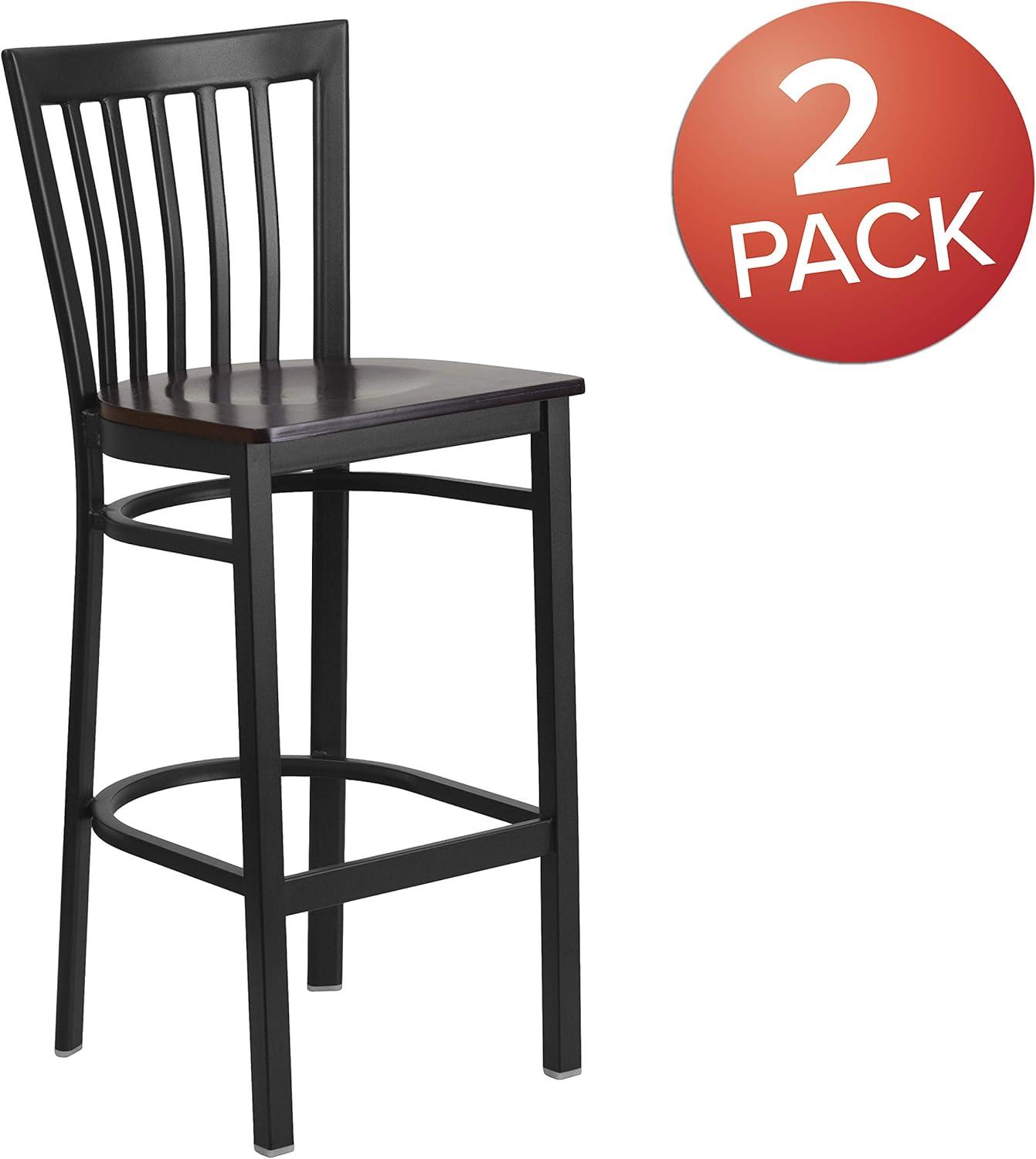image:imageFlash Furniture HERCULES Series Black School House Back Metal Restaurant Barstool Black Vinyl Seat Pack of 1Walnut Wood SeatBlack Metal Frame