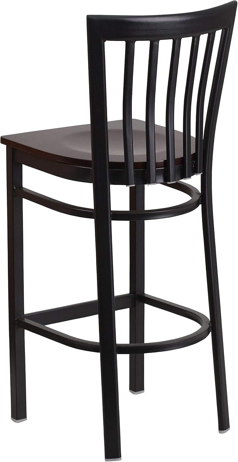 image:imageFlash Furniture HERCULES Series Black School House Back Metal Restaurant Barstool Black Vinyl Seat Pack of 1Walnut Wood SeatBlack Metal Frame