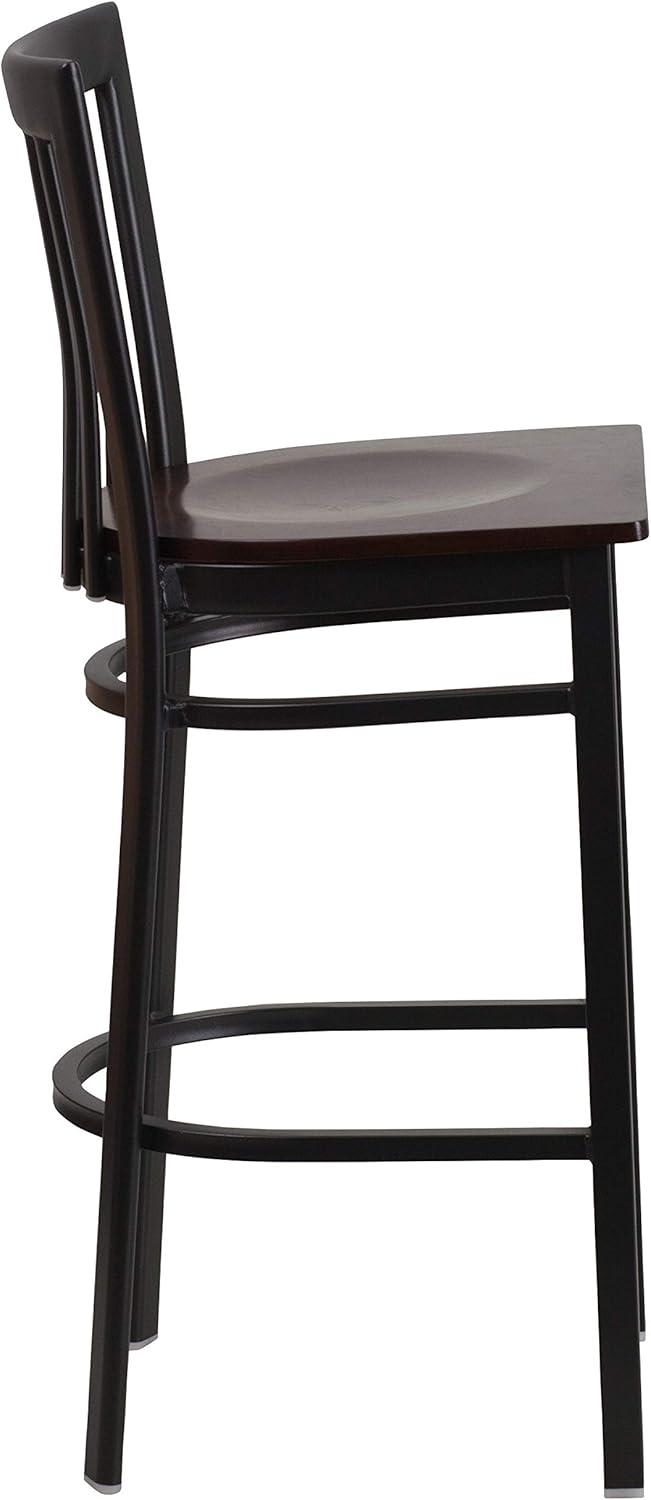 image:imageFlash Furniture HERCULES Series Black School House Back Metal Restaurant Barstool Black Vinyl Seat Pack of 1Walnut Wood SeatBlack Metal Frame