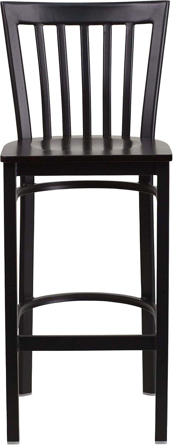 image:imageFlash Furniture HERCULES Series Black School House Back Metal Restaurant Barstool Black Vinyl Seat Pack of 1Walnut Wood SeatBlack Metal Frame