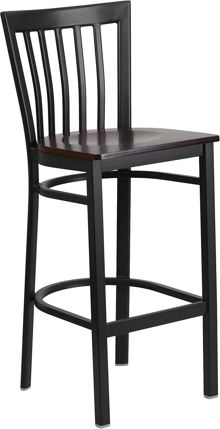 image:imageFlash Furniture HERCULES Series Black School House Back Metal Restaurant Barstool Black Vinyl Seat Pack of 1Walnut Wood SeatBlack Metal Frame