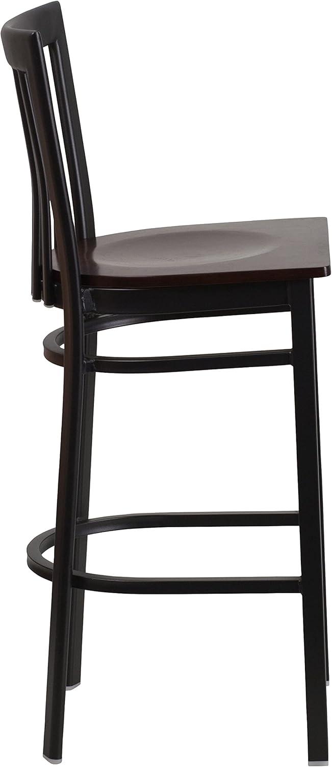 image:imageFlash Furniture HERCULES Series Black School House Back Metal Restaurant Barstool Black Vinyl Seat Pack of 1Walnut Wood SeatBlack Metal Frame