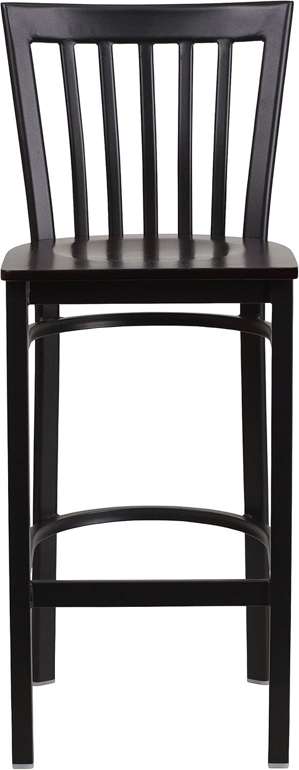 image:imageFlash Furniture HERCULES Series Black School House Back Metal Restaurant Barstool Black Vinyl Seat Pack of 1Walnut Wood SeatBlack Metal Frame