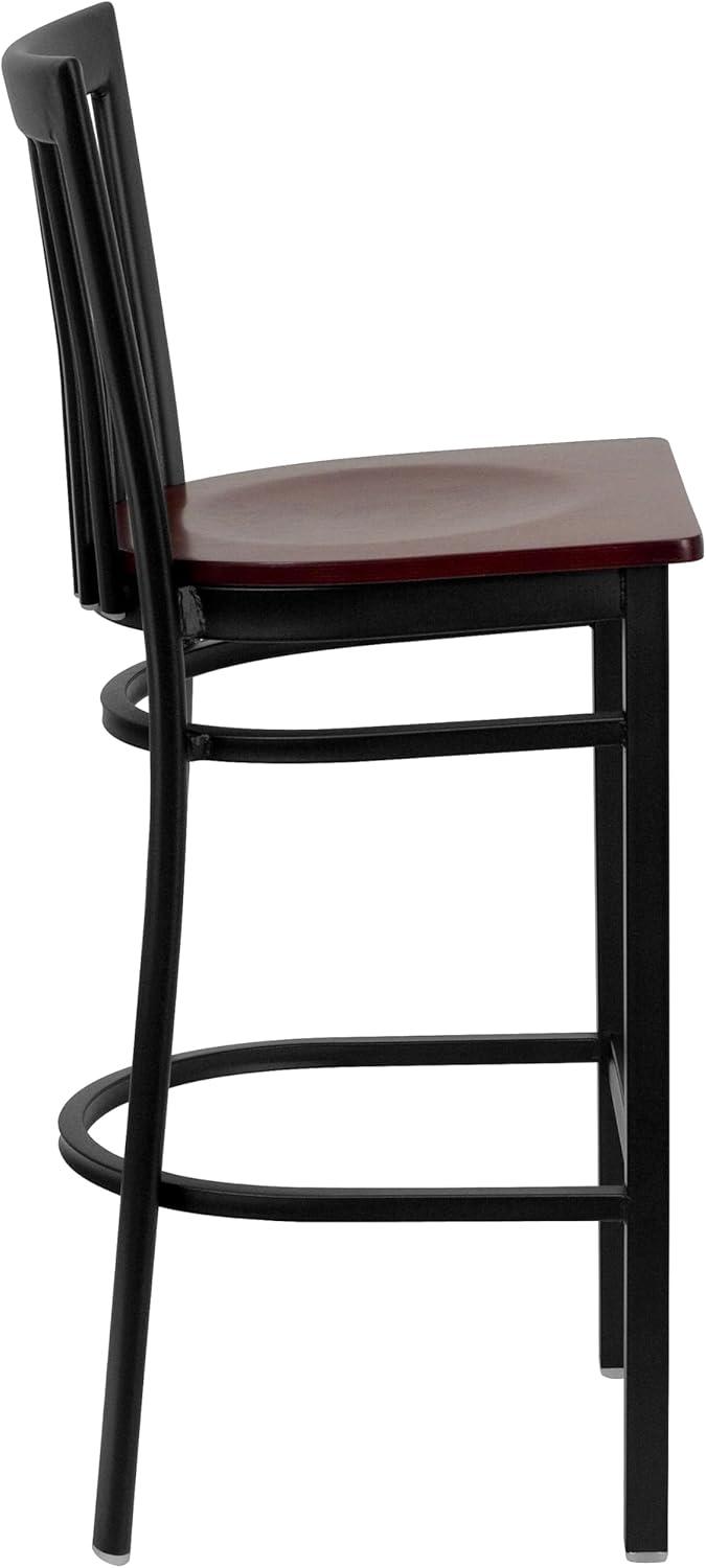 image:imageFlash Furniture HERCULES Series Black School House Back Metal Restaurant Barstool Mahogany Wood Seat