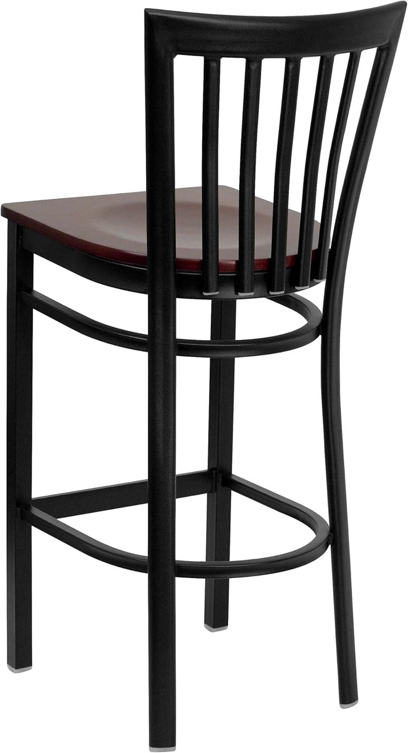 image:imageFlash Furniture HERCULES Series Black School House Back Metal Restaurant Barstool Mahogany Wood Seat