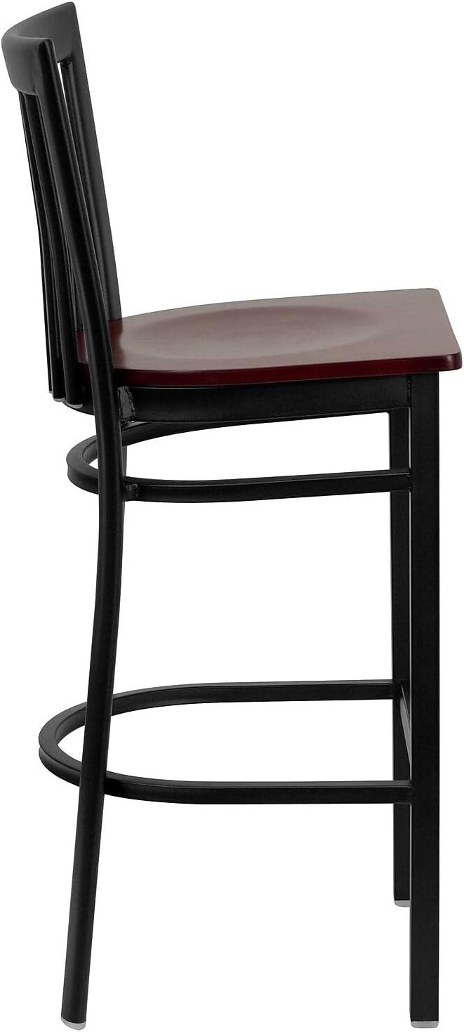 image:imageFlash Furniture HERCULES Series Black School House Back Metal Restaurant Barstool Mahogany Wood Seat