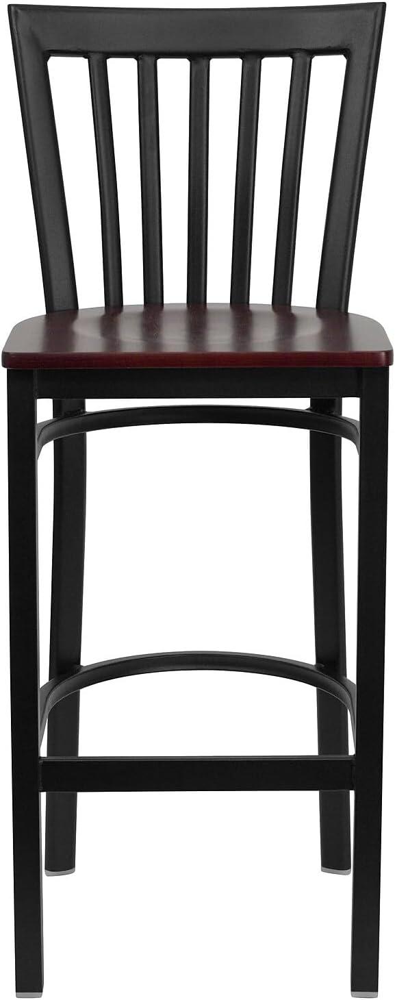 image:imageFlash Furniture HERCULES Series Black School House Back Metal Restaurant Barstool Mahogany Wood Seat