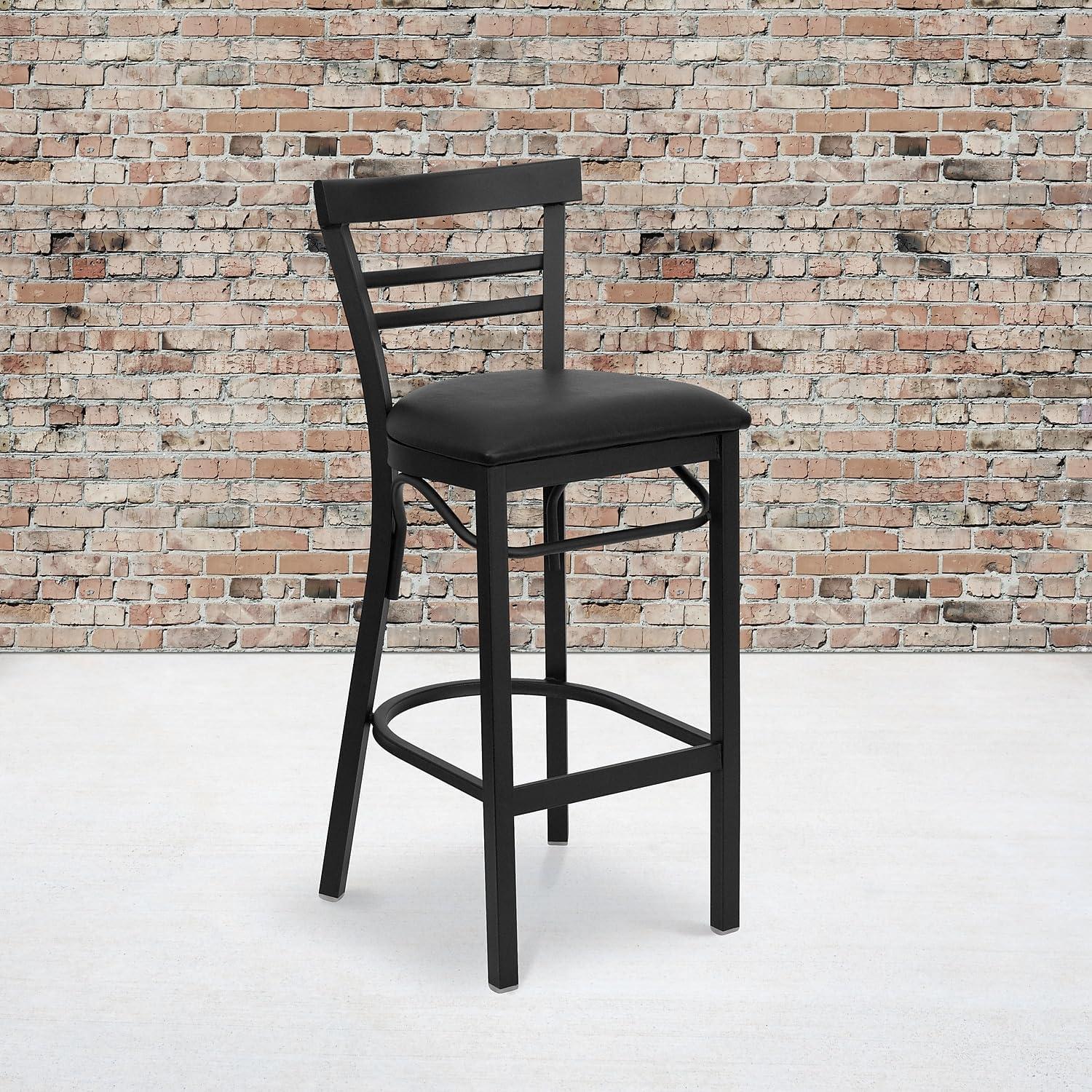 image:imageFlash Furniture HERCULES Series Black TwoSlat Ladder Back Metal Restaurant Barstool Black Vinyl SeatBlack Vinyl SeatBlack Metal Frame