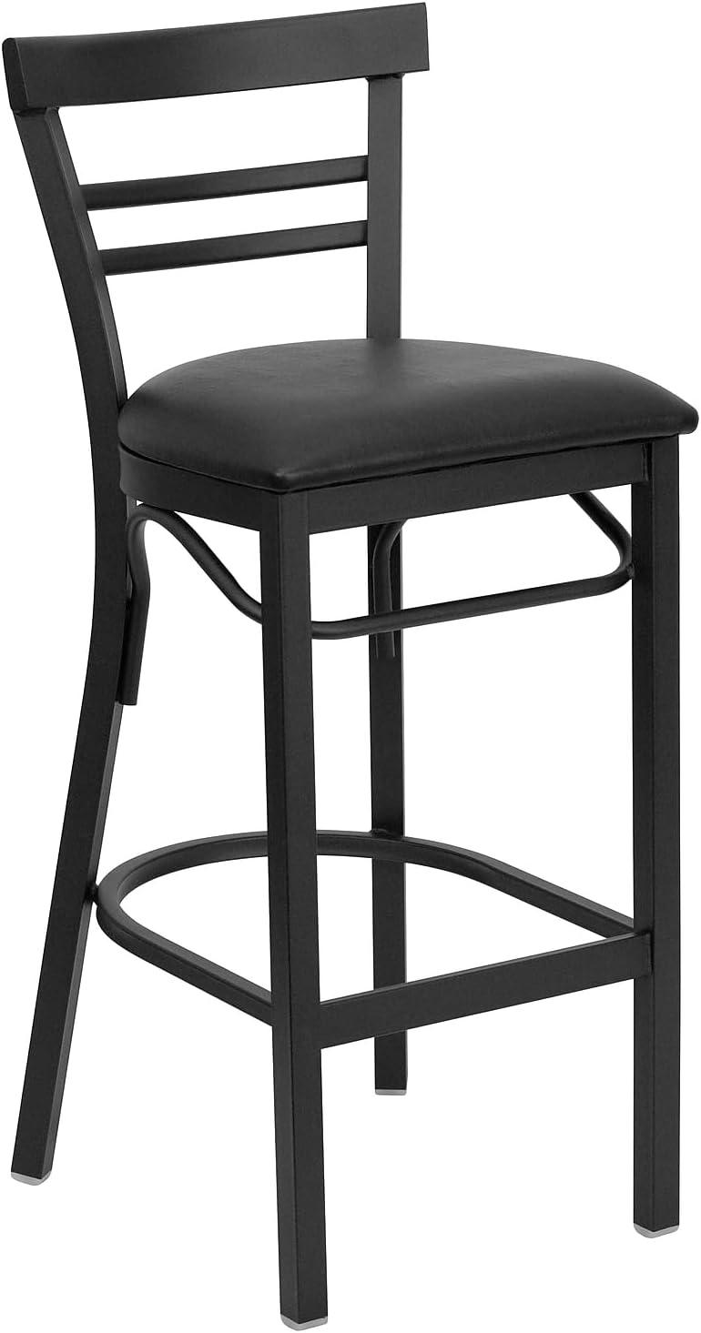 image:imageFlash Furniture HERCULES Series Black TwoSlat Ladder Back Metal Restaurant Barstool Black Vinyl SeatBlack Vinyl SeatBlack Metal Frame