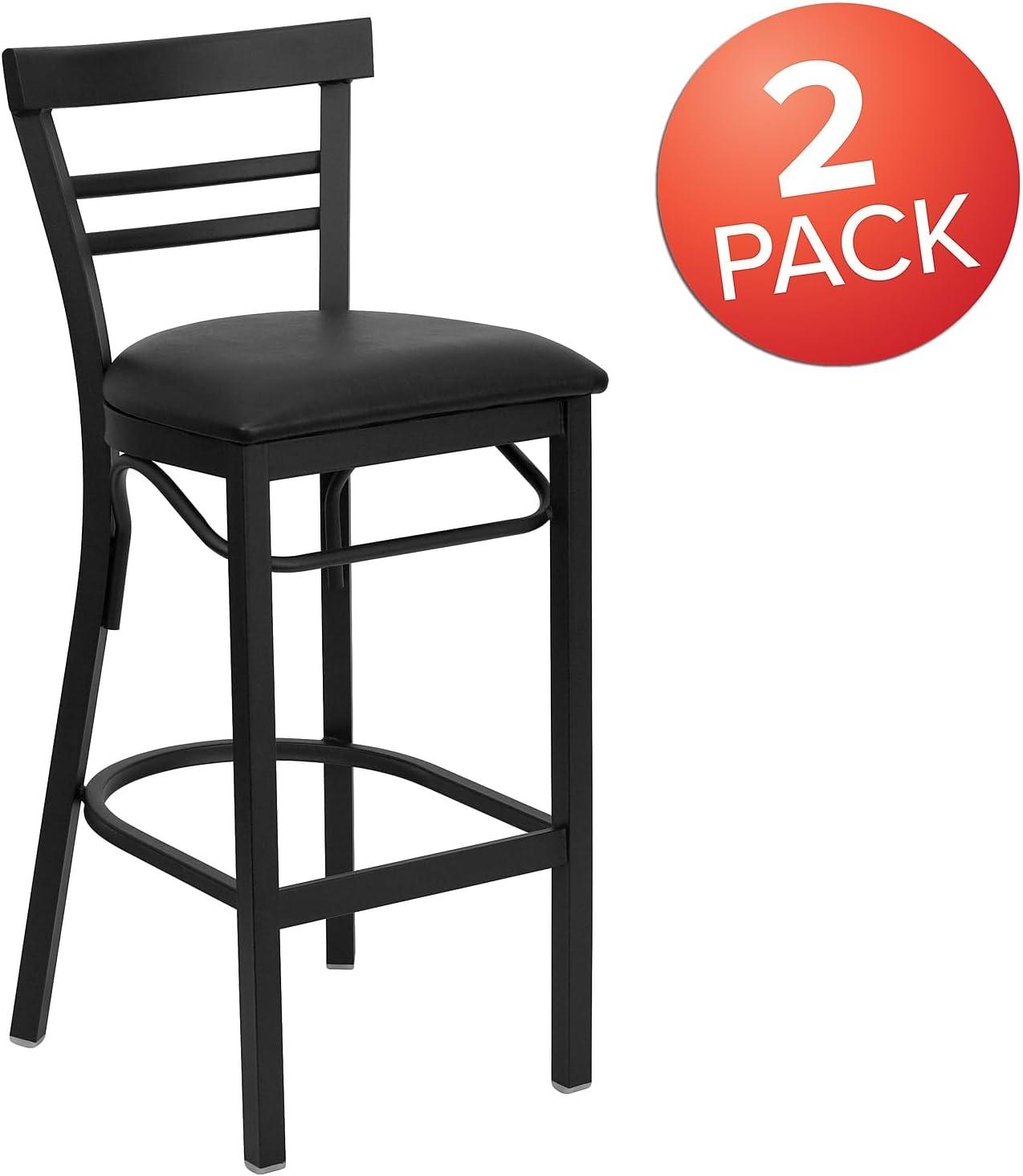image:imageFlash Furniture HERCULES Series Black TwoSlat Ladder Back Metal Restaurant Barstool Black Vinyl SeatBlack Vinyl SeatBlack Metal Frame