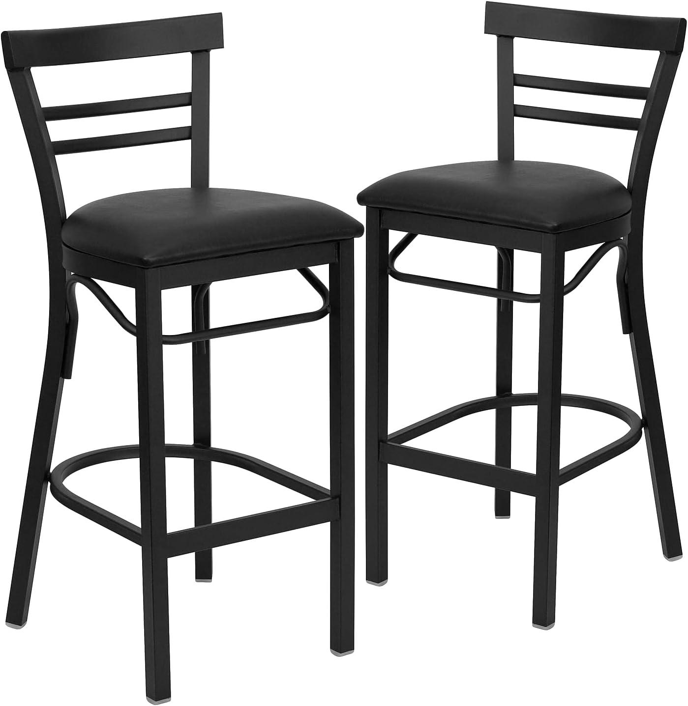 image:imageFlash Furniture HERCULES Series Black TwoSlat Ladder Back Metal Restaurant Barstool Black Vinyl SeatBlack Vinyl SeatBlack Metal Frame
