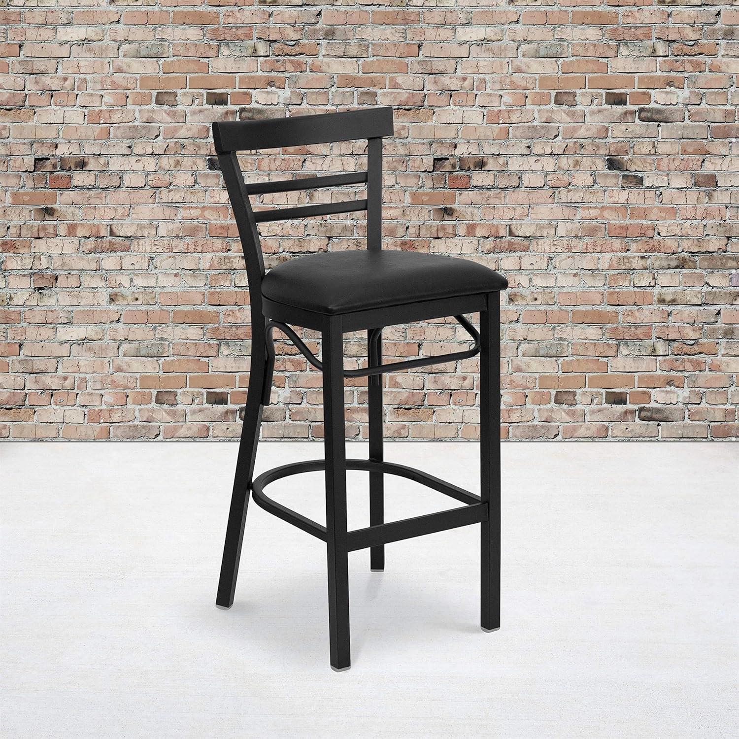 image:imageFlash Furniture HERCULES Series Black TwoSlat Ladder Back Metal Restaurant Barstool Black Vinyl SeatBlack Vinyl SeatBlack Metal Frame
