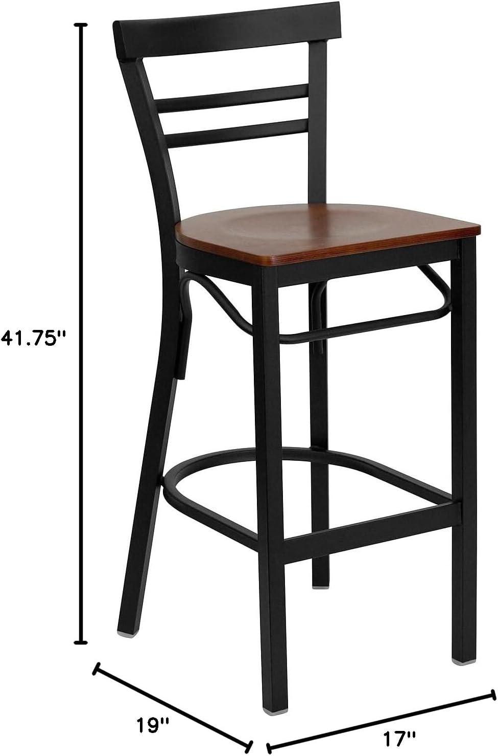 image:imageFlash Furniture HERCULES Series Black TwoSlat Ladder Back Metal Restaurant Barstool Black Vinyl SeatCherry Wood SeatBlack Metal Frame