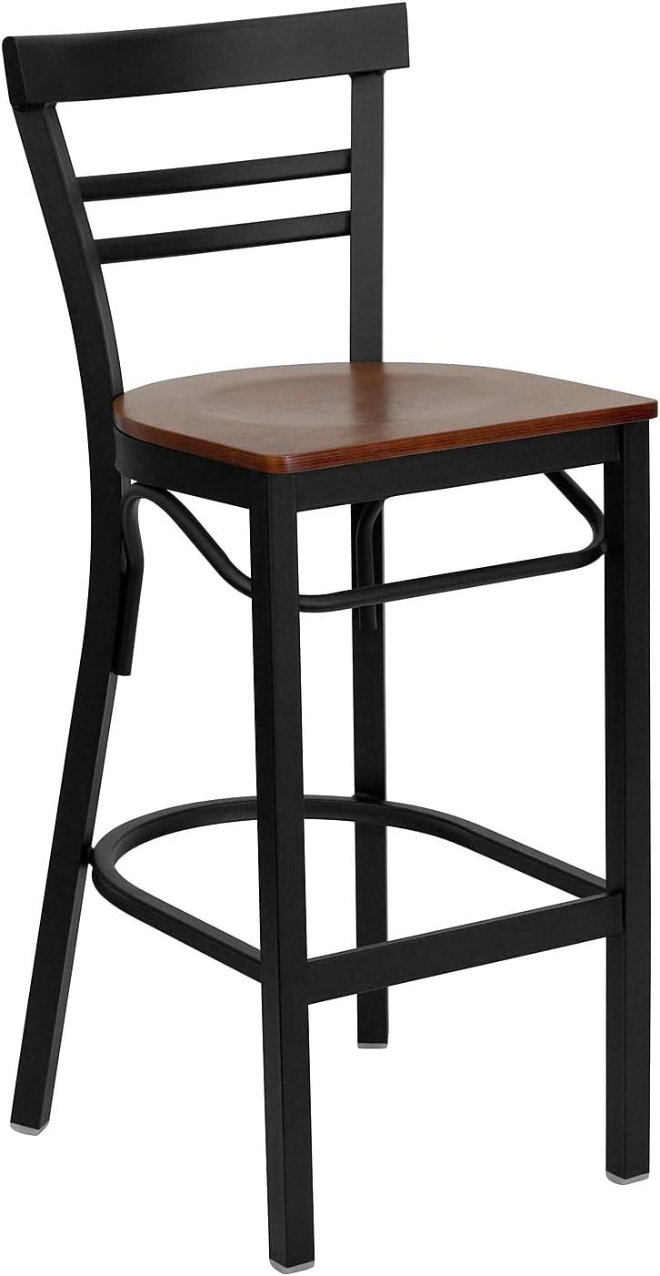 image:imageFlash Furniture HERCULES Series Black TwoSlat Ladder Back Metal Restaurant Barstool Black Vinyl SeatCherry Wood SeatBlack Metal Frame