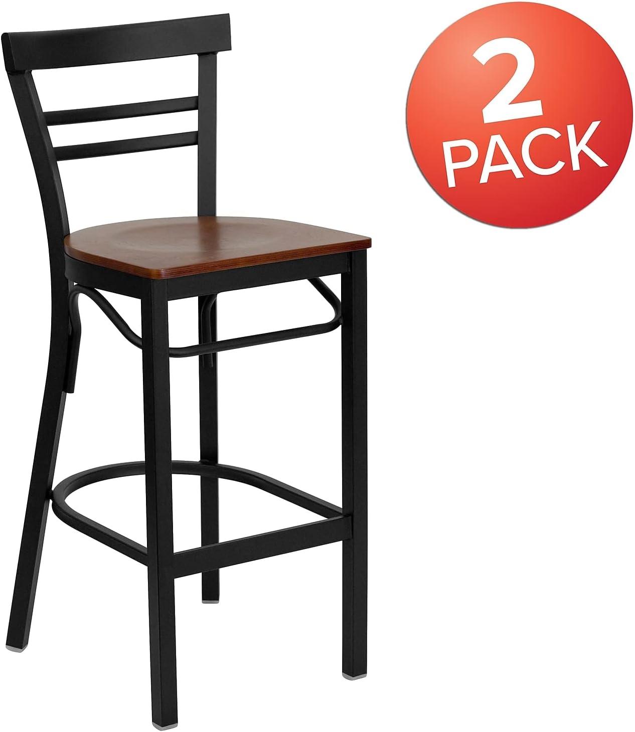 image:imageFlash Furniture HERCULES Series Black TwoSlat Ladder Back Metal Restaurant Barstool Black Vinyl SeatCherry Wood SeatBlack Metal Frame