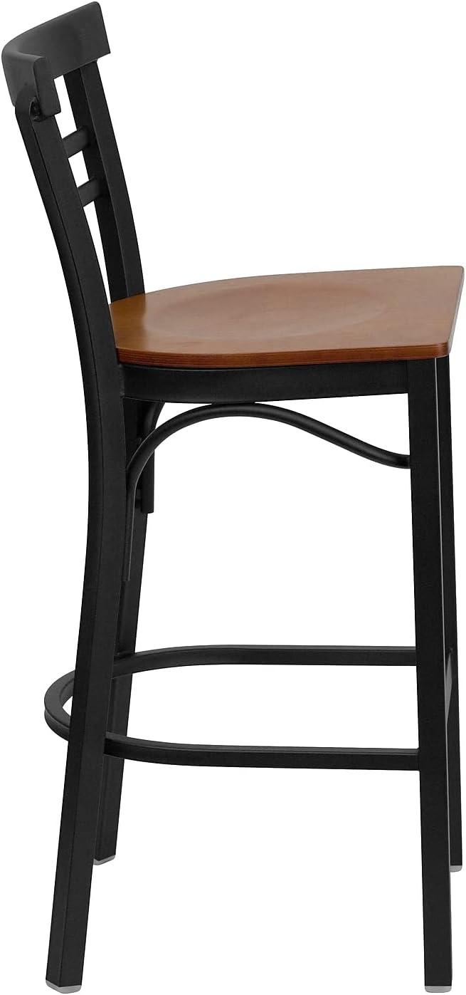 image:imageFlash Furniture HERCULES Series Black TwoSlat Ladder Back Metal Restaurant Barstool Black Vinyl SeatCherry Wood SeatBlack Metal Frame