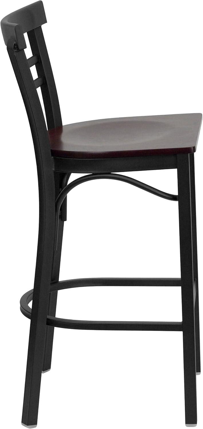 image:imageFlash Furniture HERCULES Series Black TwoSlat Ladder Back Metal Restaurant Barstool Black Vinyl Seatbrown