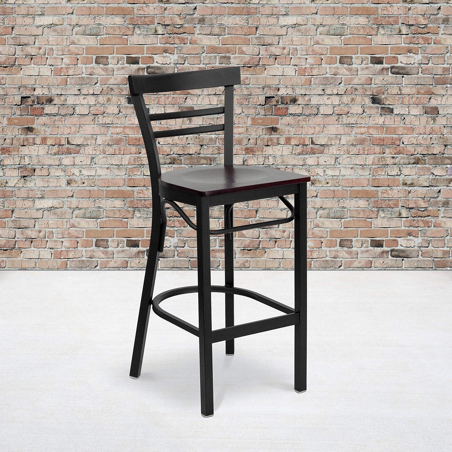 image:imageFlash Furniture HERCULES Series Black TwoSlat Ladder Back Metal Restaurant Barstool Black Vinyl Seatbrown