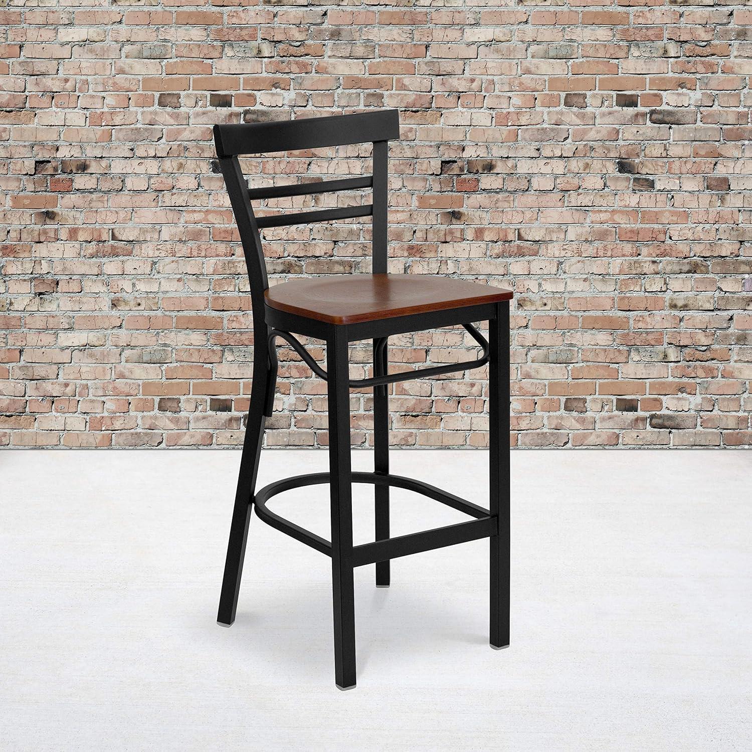 image:imageFlash Furniture HERCULES Series Black TwoSlat Ladder Back Metal Restaurant Barstool Black Vinyl Seatred