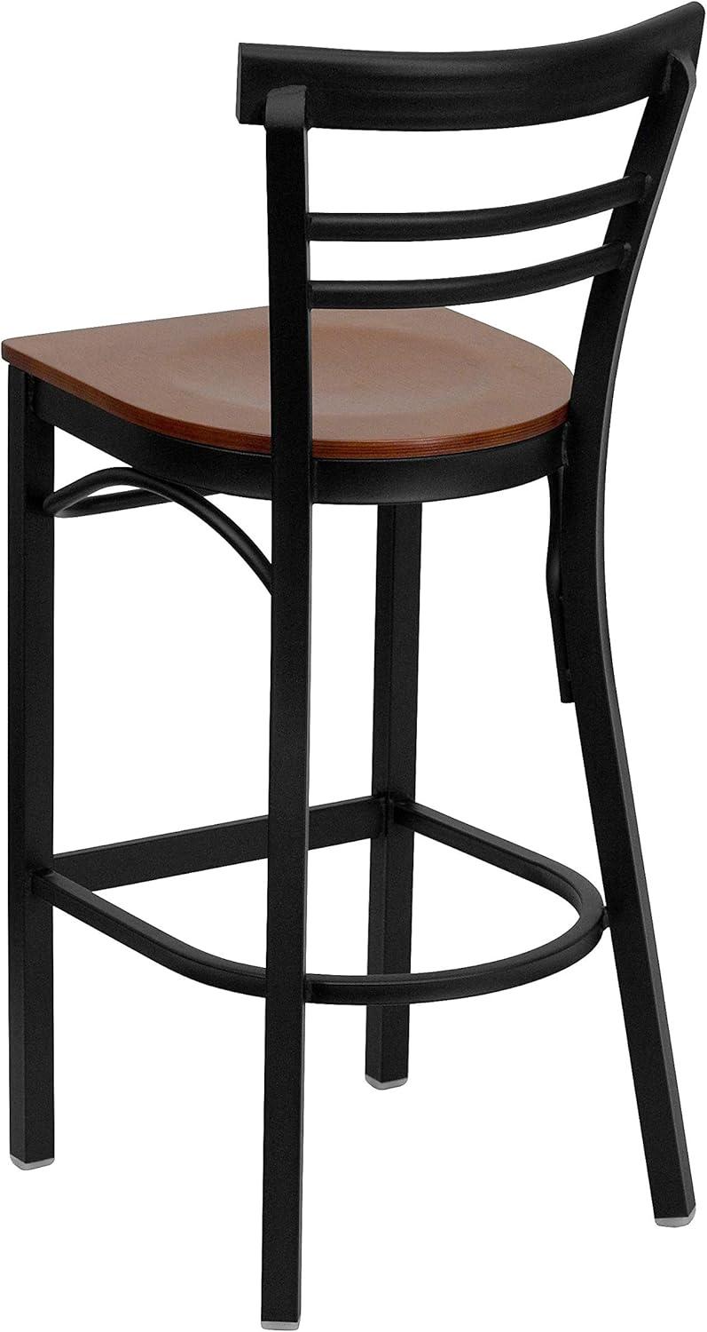 image:imageFlash Furniture HERCULES Series Black TwoSlat Ladder Back Metal Restaurant Barstool Black Vinyl Seatred