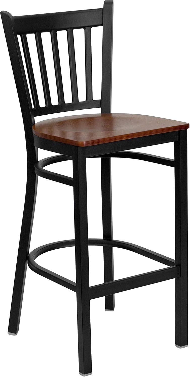 image:imageFlash Furniture HERCULES Series Black Vertical Back Metal Restaurant Barstool Burgundy Vinyl SeatCherry Wood SeatBlack Metal Frame