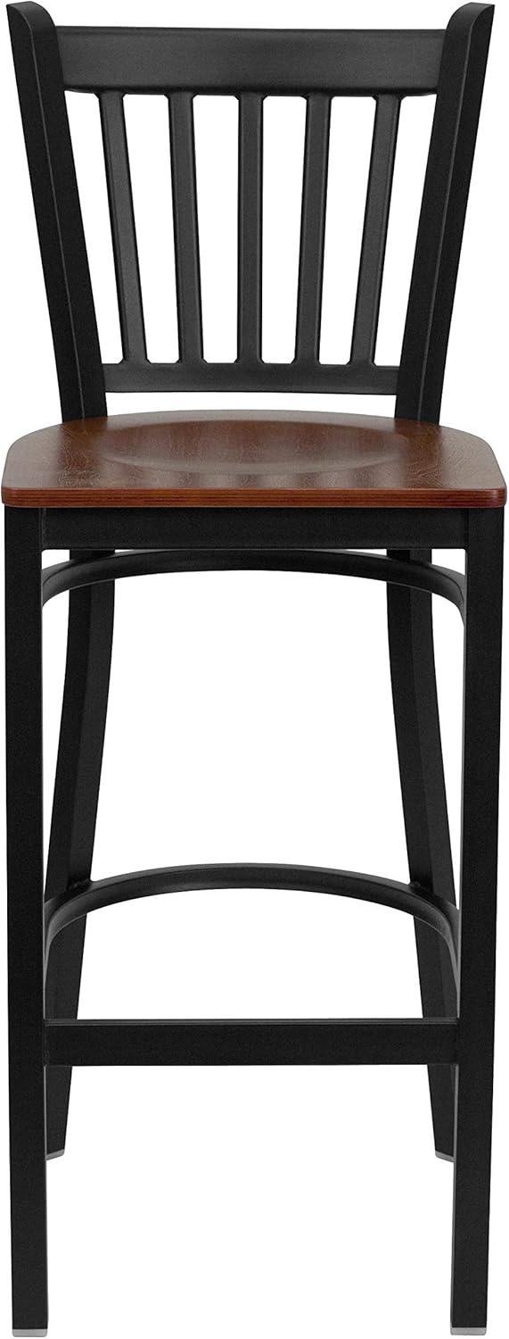 image:imageFlash Furniture HERCULES Series Black Vertical Back Metal Restaurant Barstool Burgundy Vinyl SeatCherry Wood SeatBlack Metal Frame
