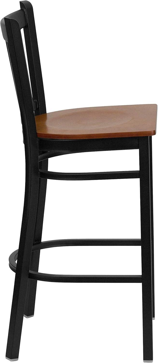 image:imageFlash Furniture HERCULES Series Black Vertical Back Metal Restaurant Barstool Burgundy Vinyl SeatCherry Wood SeatBlack Metal Frame