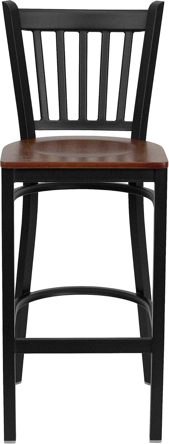 image:imageFlash Furniture HERCULES Series Black Vertical Back Metal Restaurant Barstool Burgundy Vinyl SeatCherry Wood SeatBlack Metal Frame