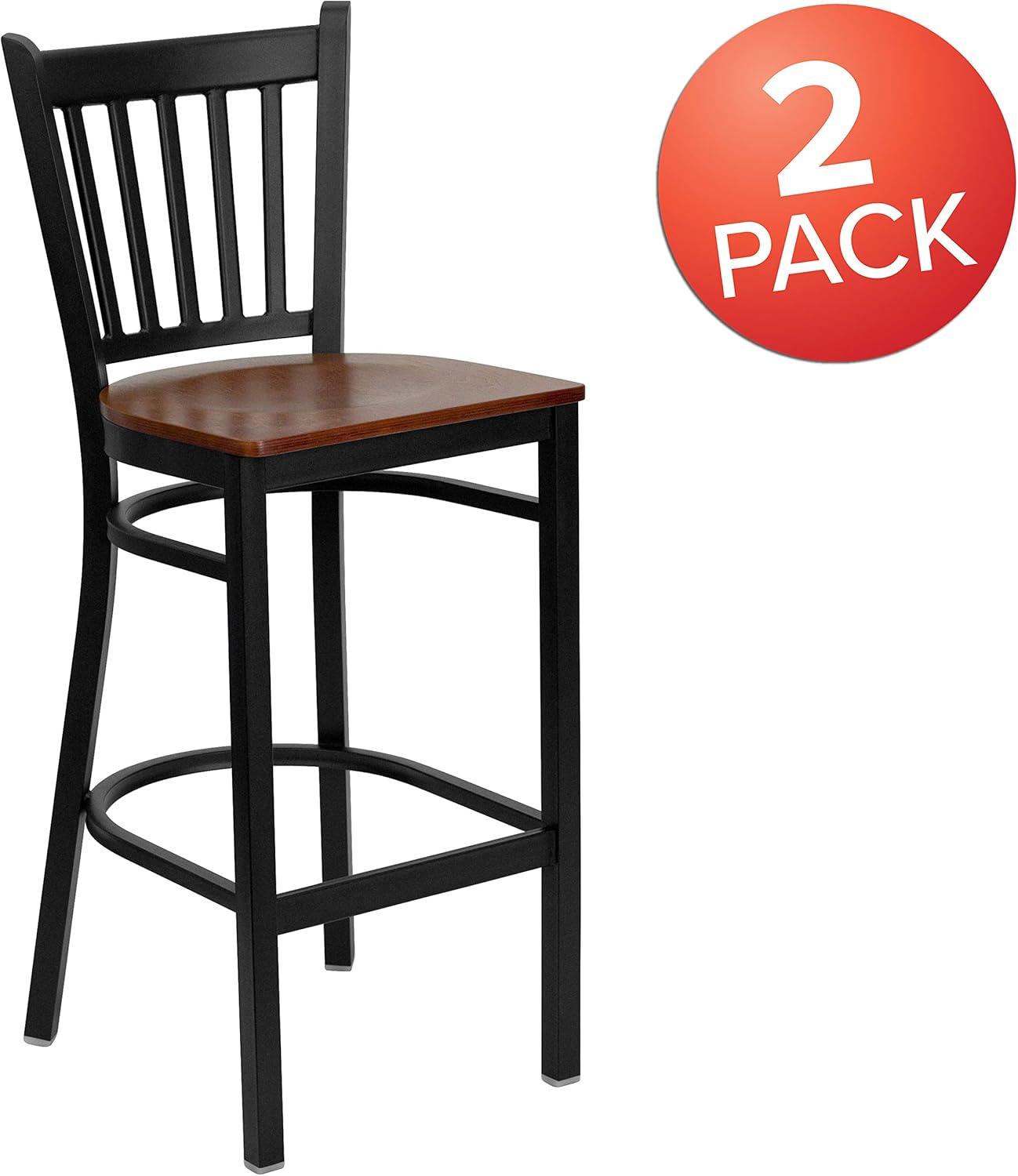 image:imageFlash Furniture HERCULES Series Black Vertical Back Metal Restaurant Barstool Burgundy Vinyl SeatCherry Wood SeatBlack Metal Frame