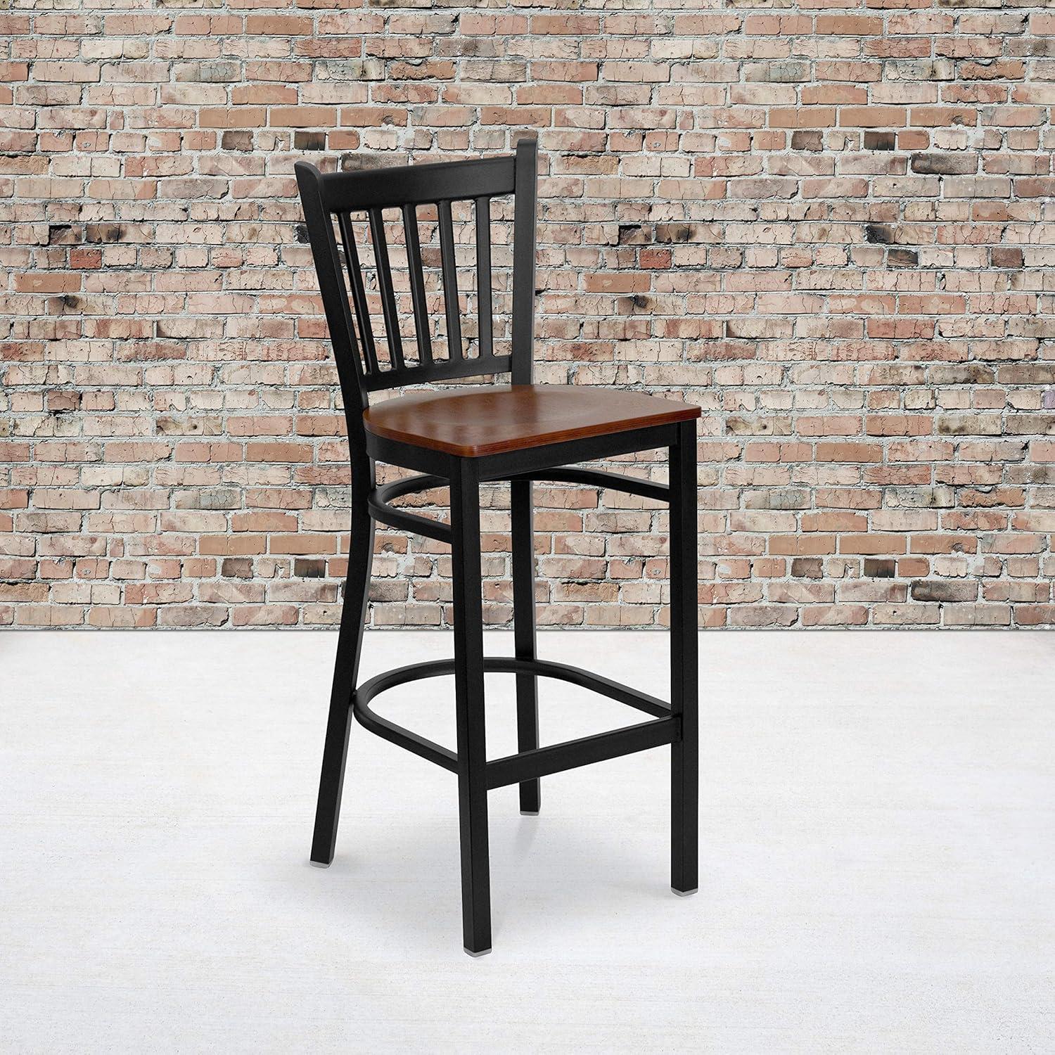image:imageFlash Furniture HERCULES Series Black Vertical Back Metal Restaurant Barstool Burgundy Vinyl SeatCherry Wood SeatBlack Metal Frame