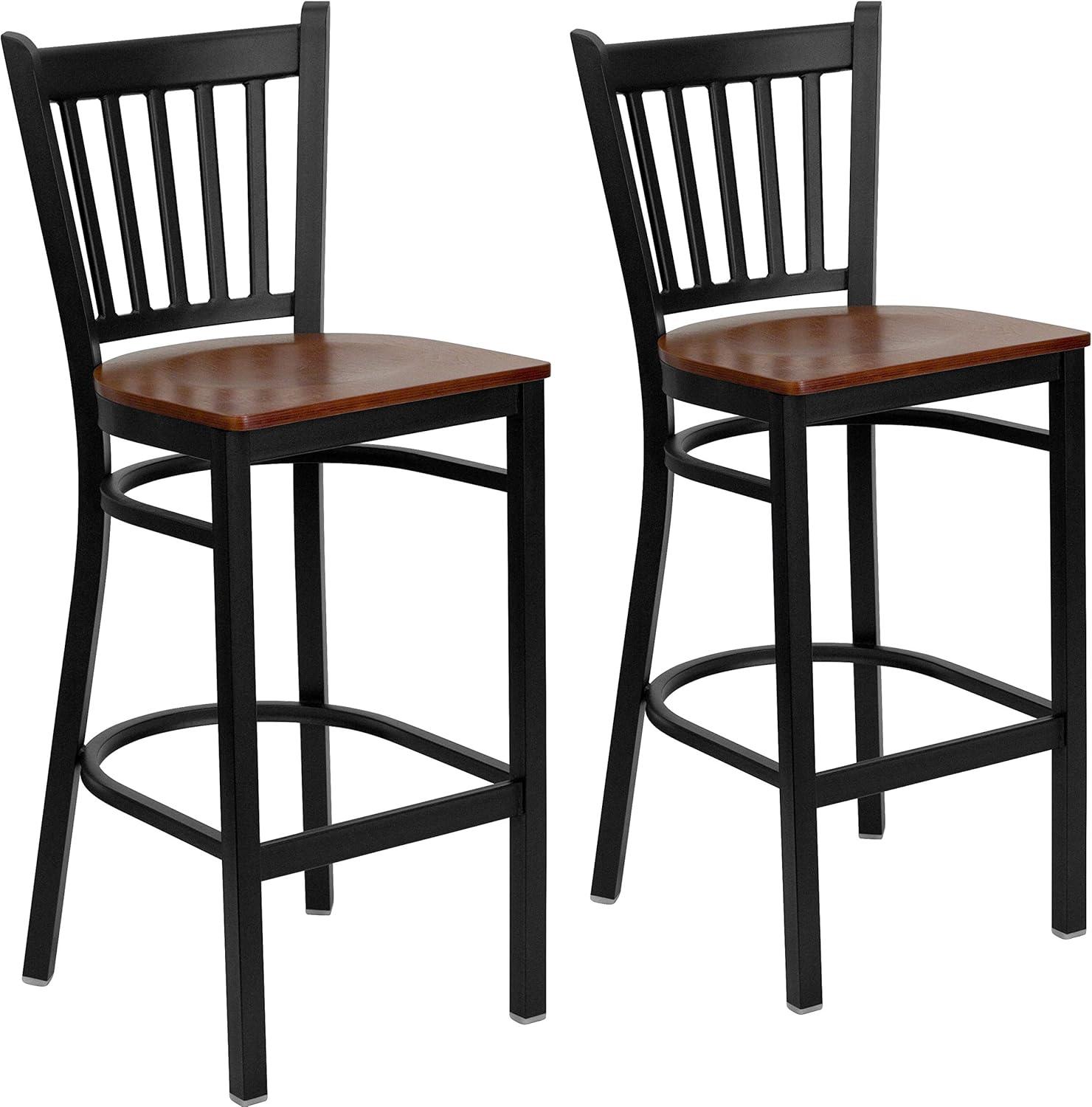 image:imageFlash Furniture HERCULES Series Black Vertical Back Metal Restaurant Barstool Burgundy Vinyl SeatCherry Wood SeatBlack Metal Frame