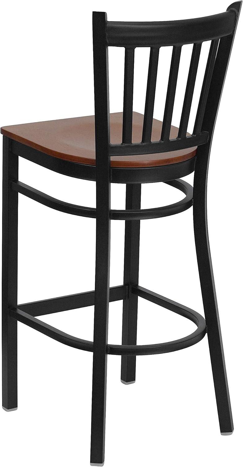 image:imageFlash Furniture HERCULES Series Black Vertical Back Metal Restaurant Barstool Burgundy Vinyl SeatCherry Wood SeatBlack Metal Frame