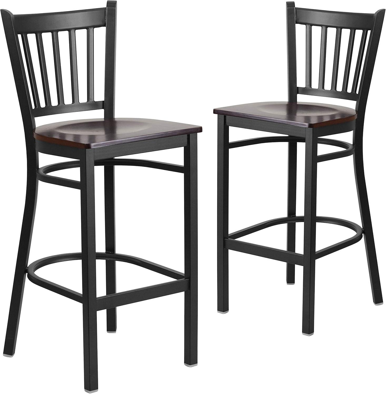 image:imageFlash Furniture HERCULES Series Black Vertical Back Metal Restaurant Barstool Burgundy Vinyl SeatWalnut Wood SeatBlack Metal Frame