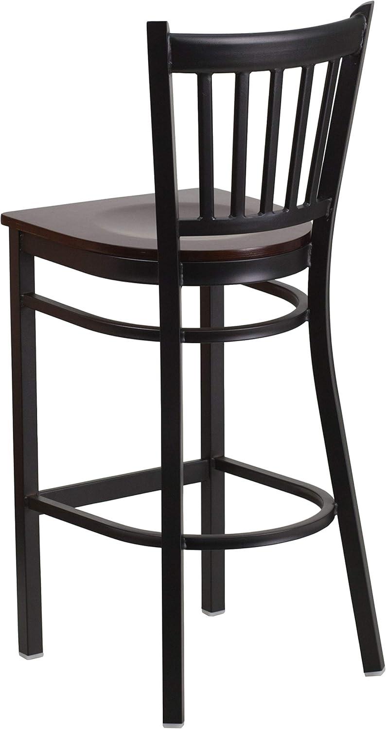 image:imageFlash Furniture HERCULES Series Black Vertical Back Metal Restaurant Barstool Burgundy Vinyl SeatWalnut Wood SeatBlack Metal Frame