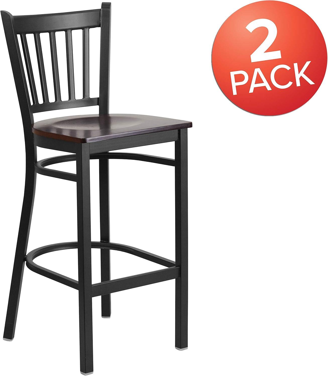 image:imageFlash Furniture HERCULES Series Black Vertical Back Metal Restaurant Barstool Burgundy Vinyl SeatWalnut Wood SeatBlack Metal Frame