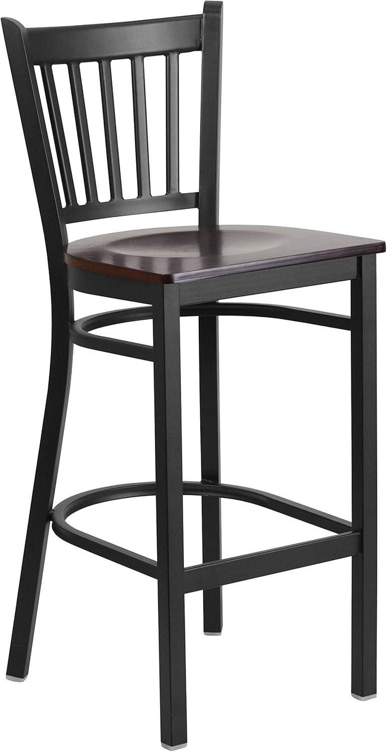 image:imageFlash Furniture HERCULES Series Black Vertical Back Metal Restaurant Barstool Burgundy Vinyl SeatWalnut Wood SeatBlack Metal Frame