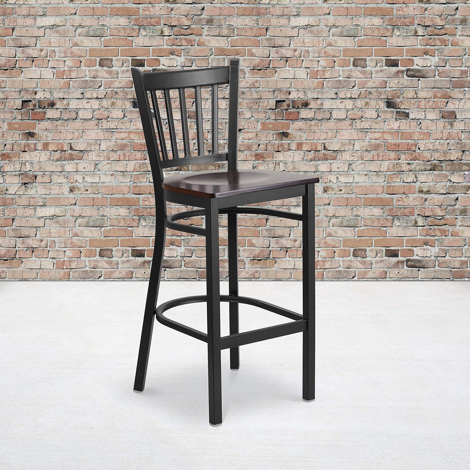 image:imageFlash Furniture HERCULES Series Black Vertical Back Metal Restaurant Barstool Burgundy Vinyl SeatWalnut Wood SeatBlack Metal Frame