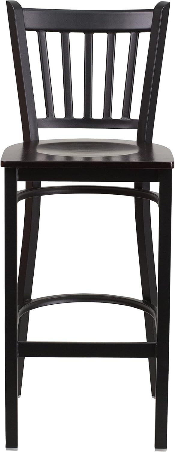 image:imageFlash Furniture HERCULES Series Black Vertical Back Metal Restaurant Barstool Burgundy Vinyl SeatWalnut Wood SeatBlack Metal Frame