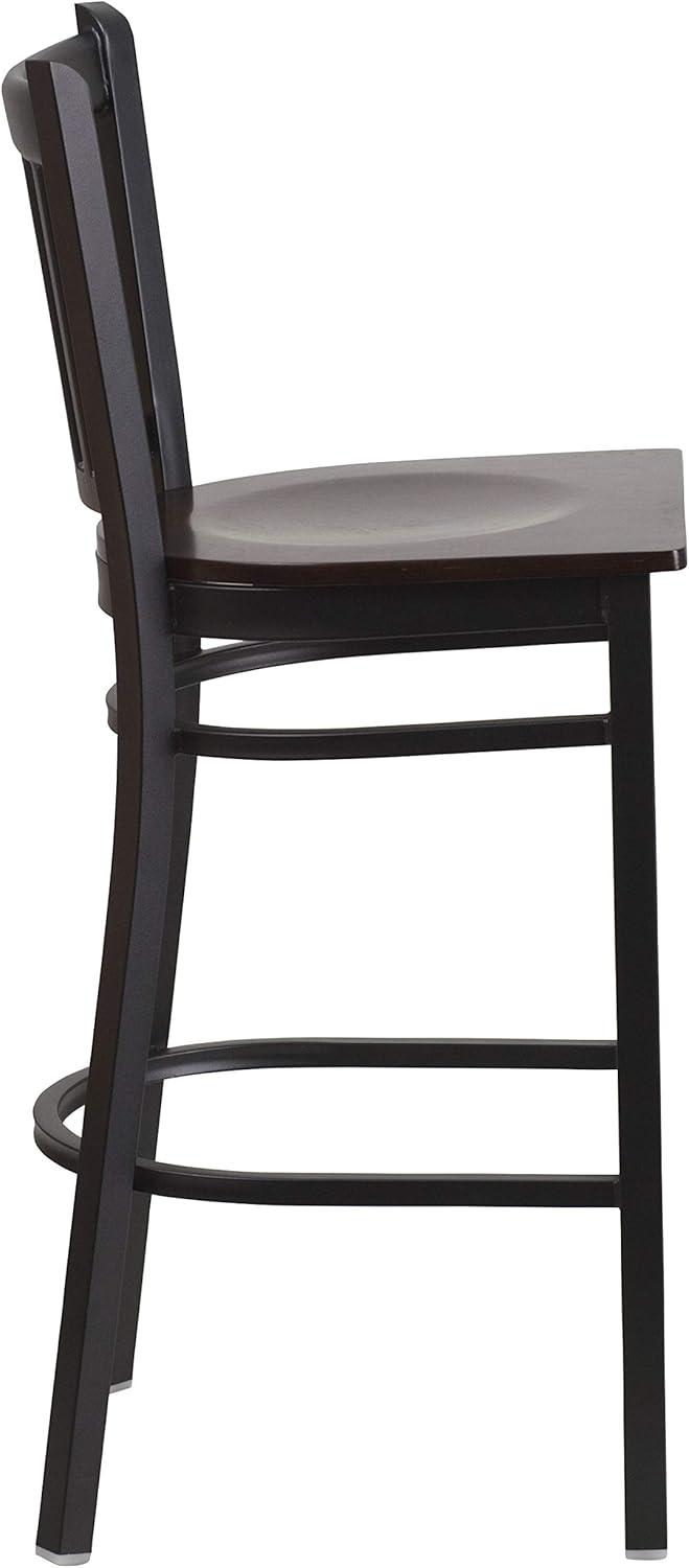 image:imageFlash Furniture HERCULES Series Black Vertical Back Metal Restaurant Barstool Burgundy Vinyl SeatWalnut Wood SeatBlack Metal Frame